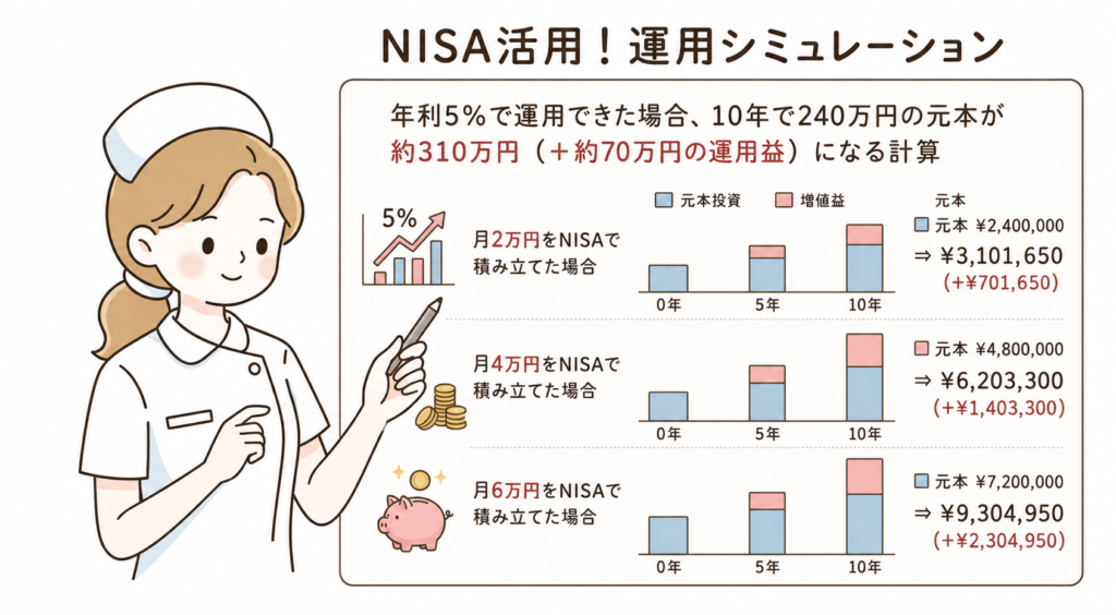 NISA活用５％運用した場合のシミュレーション
